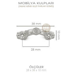 Zamak Mini Mobilya Kulpu (28x38x10 mm) Parlak Gümüş - 3