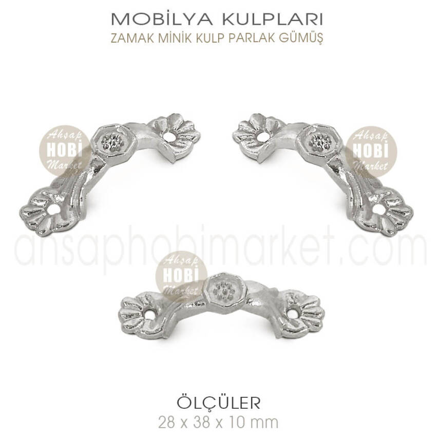 Zamak Mini Mobilya Kulpu (28x38x10 mm) Parlak Gümüş - 4