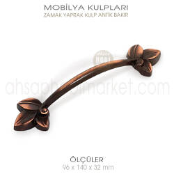 Zamak Yaprak Kulp Antik Eskitme (96x140x32 mm) - Tual Hobi Sanat