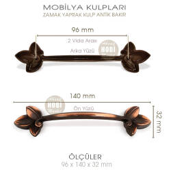 Zamak Yaprak Kulp Antik Eskitme (96x140x32 mm) - 3