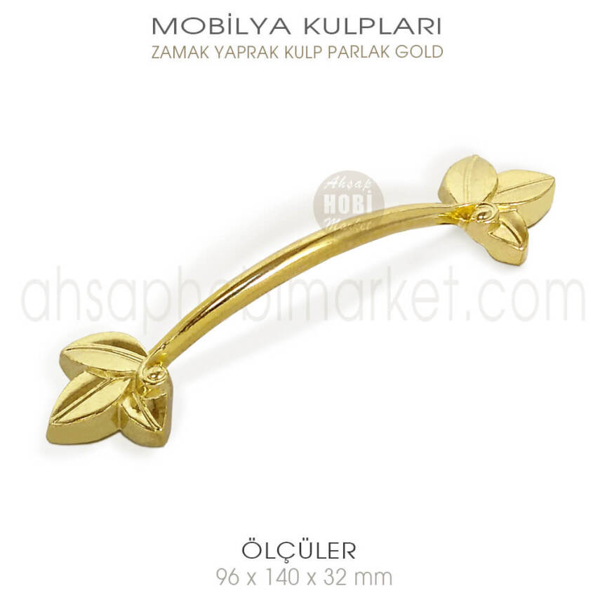 Zamak Yaprak Kulp Parlak Gold (96x140x32 mm) - 1