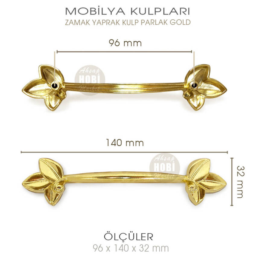 Zamak Yaprak Kulp Parlak Gold (96x140x32 mm) - 3