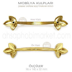 Zamak Yaprak Kulp Parlak Gold (96x140x32 mm) - 4