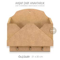 Zarf Görünümlü Anahtarlık Faturalık (21x20 cm) Ham Ahşap - Tual Hobi Craft İst