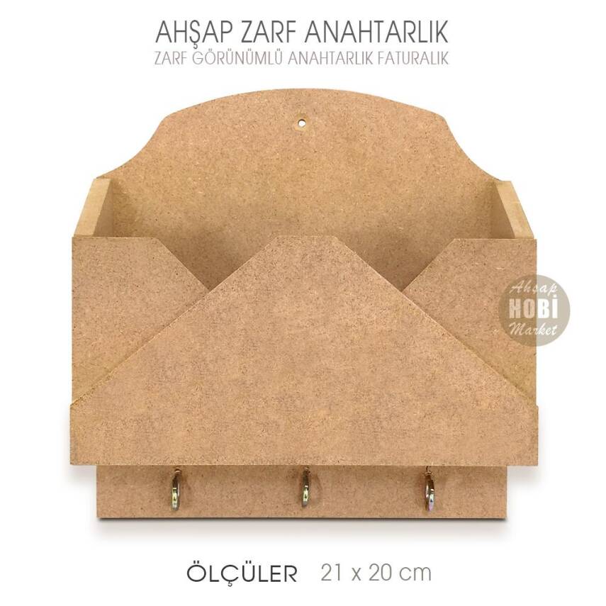 Zarf Görünümlü Anahtarlık Faturalık (21x20 cm) Ham Ahşap - 1