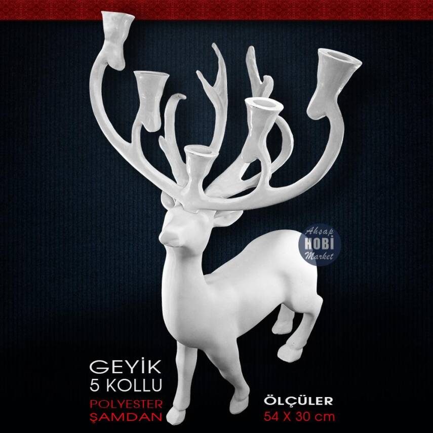 Zarif Geyik Şamdan Mumluk (54x30 cm) Ham Polyester - 1