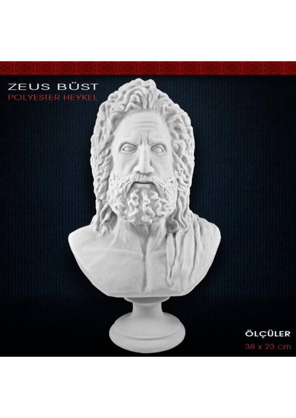 Zeus Büst Heykeli (38x23cm) Ham Polyester - 1