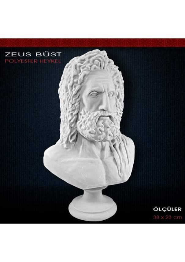 Zeus Büst Heykeli (38x23cm) Ham Polyester - 2