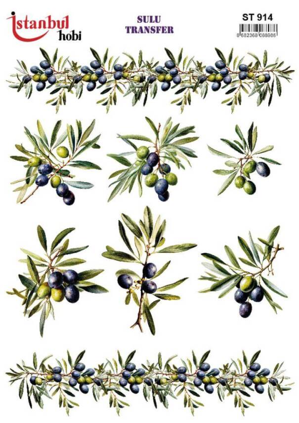 Zeytin Dalı Fiyonk Desenli Sulu Transfer Kağıdı STI-914 - 1