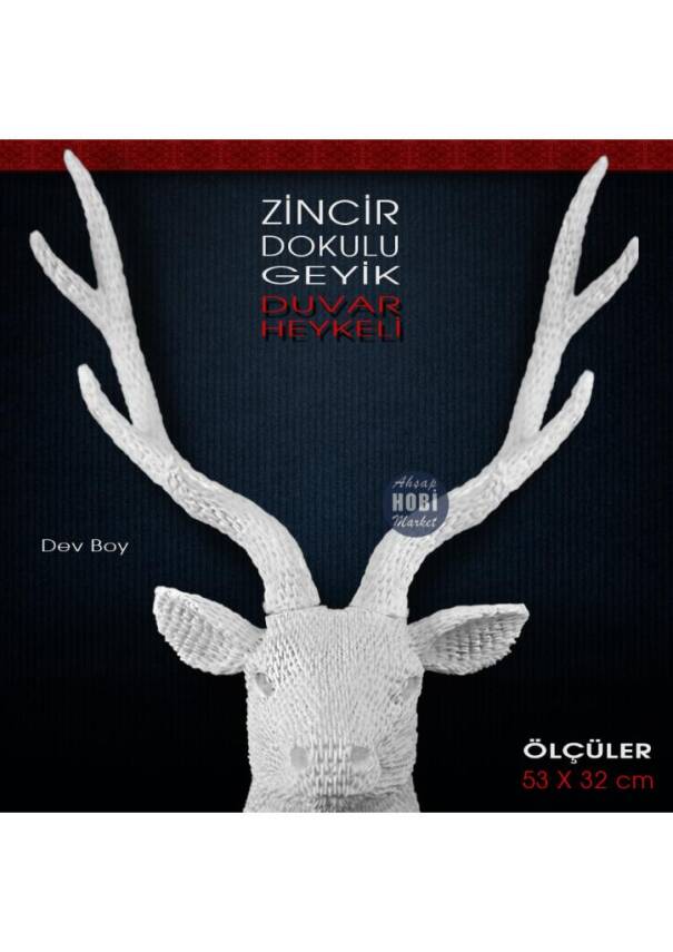 Zincir Dokulu Geyik Duvar Heykeli Dev Boy (53x32 cm) Ham Polyester - 2