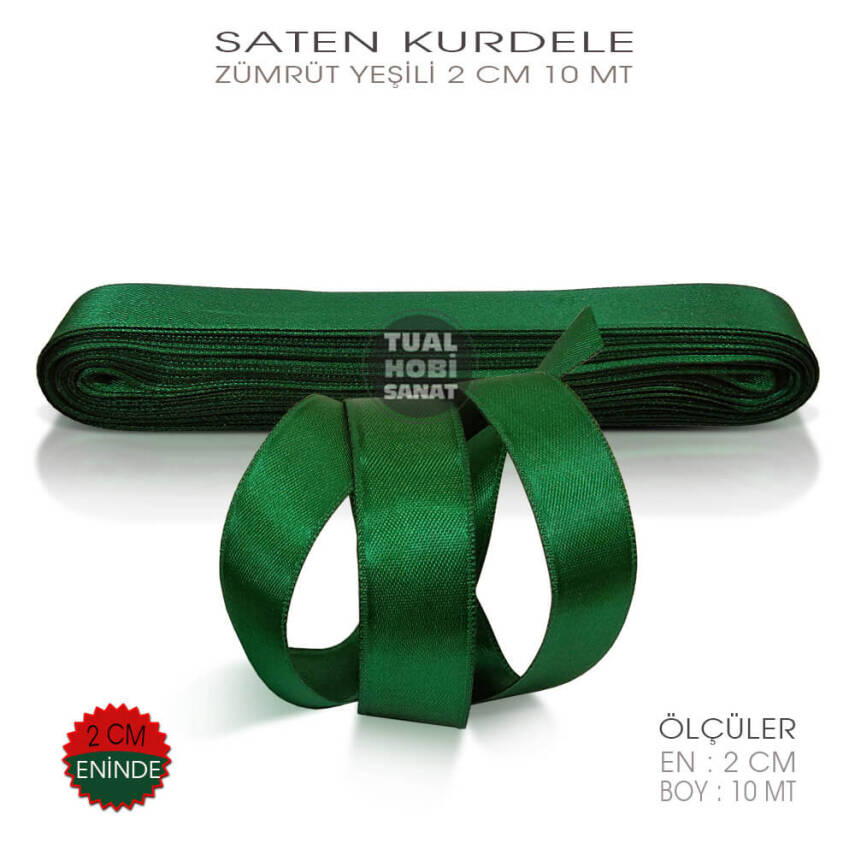 Zümrüt Yeşili Saten Kurdele (Genişlik 2 cm) 10 Metre - 1