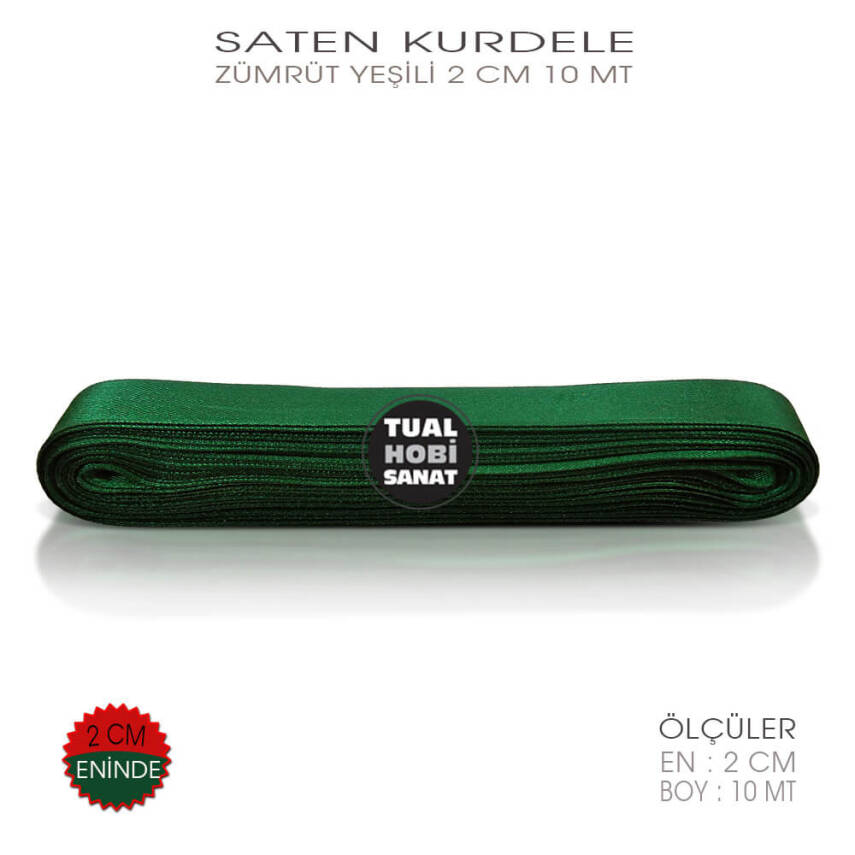 Zümrüt Yeşili Saten Kurdele (Genişlik 2 cm) 10 Metre - 2