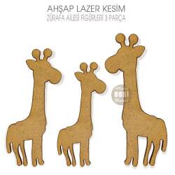 Zürafa Ailesi Figürleri Seti (3 Parça) Ahşap Lazer Kesim - Tual Hobi Sanat